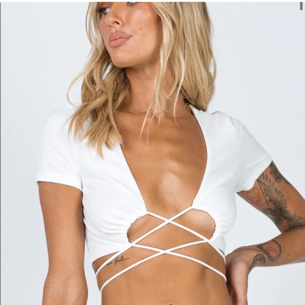 Princess Polly white short sleeve crop top